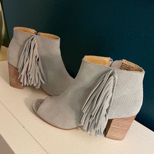 Kensie Light Blue Suede Fringe Booties - Size 8